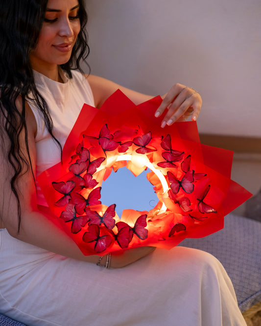 Led Işıklı Dokunmatik Aynalı Kelebek Buketi Hediyelik Işıklı Ayna Buket Sevgiliye Özel