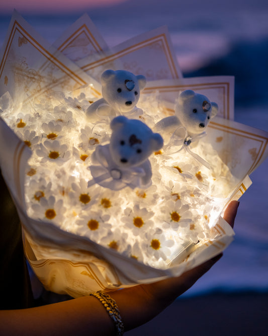 ByShopping™ Dekoratif Led Işıklı Ayıcıklı Papatya Buketi Hediyelik Buket